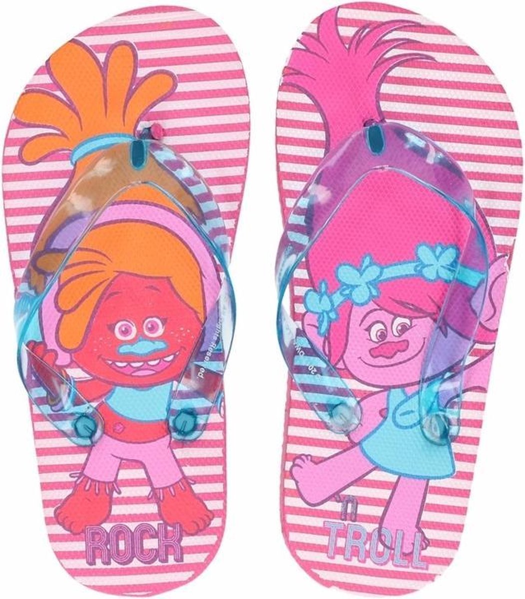 Trolls teenslippers roze gestreept voor meisjes 33/34 (7-10 jaar)
