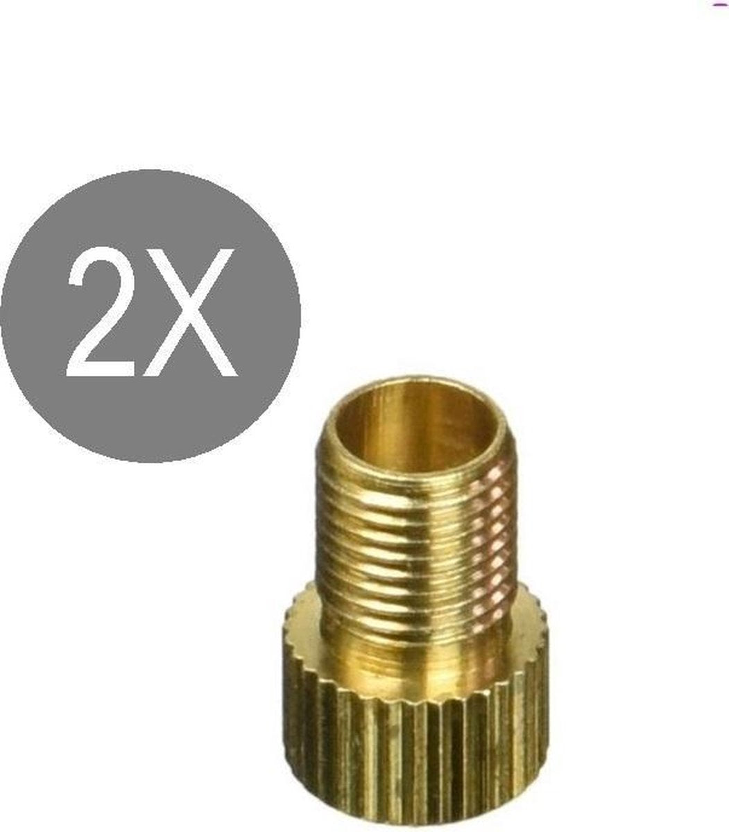 Set van 2 Verloopnippel Hollands ventiel - 2x Verloopstukje voor Dunlop ventiel naar Auto ventiel - Verloopnippel / Adapter - Verloopstukje - Verloopnippel