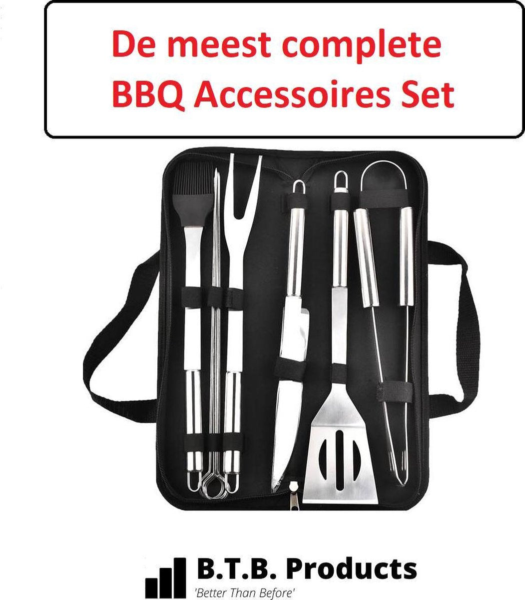 BBQ Accessoires – Barbeque Accessoires – BBQ Set – Keukengerei – RVS – 9 Delig – Zilver