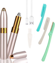 JOLTIA - Premium Wenkbrauw Trimmer + 3x Wenkbrauw Scheermesje Bundel - Precisietrimmer - Epileerapparaat Dames - Epilator - Pijnloze Gezichtsontharing - Elektrische Wenkbrauwtrimmer - Ontharingsapparaat - Dermaplaning - Eyebrow razor - USB - Rosegold