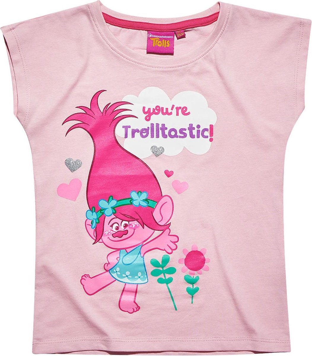 Trolls-T-shirt-met-korte-mouw-fuchsia - Maat 152