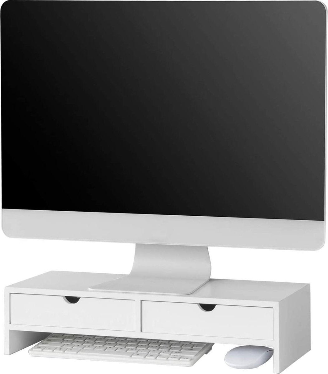 Simpletrade Monitor standaard - Monitor verhoger - Ergonomisch - 2 lades - Wit - 47x11x18 cm