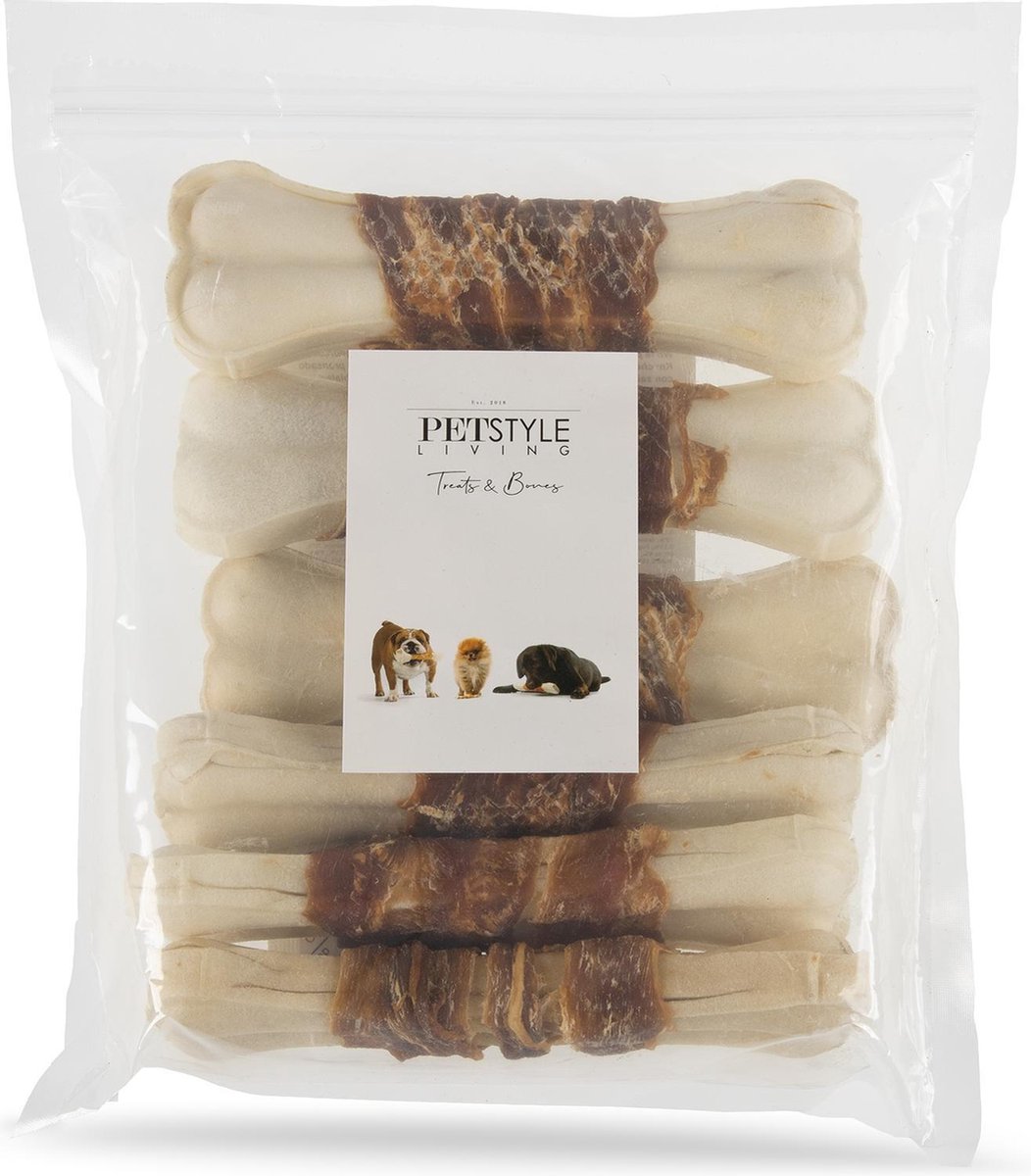 Petstyleliving - Wit geperst bot met eend 16cm - 6 stuks - Hondensnack