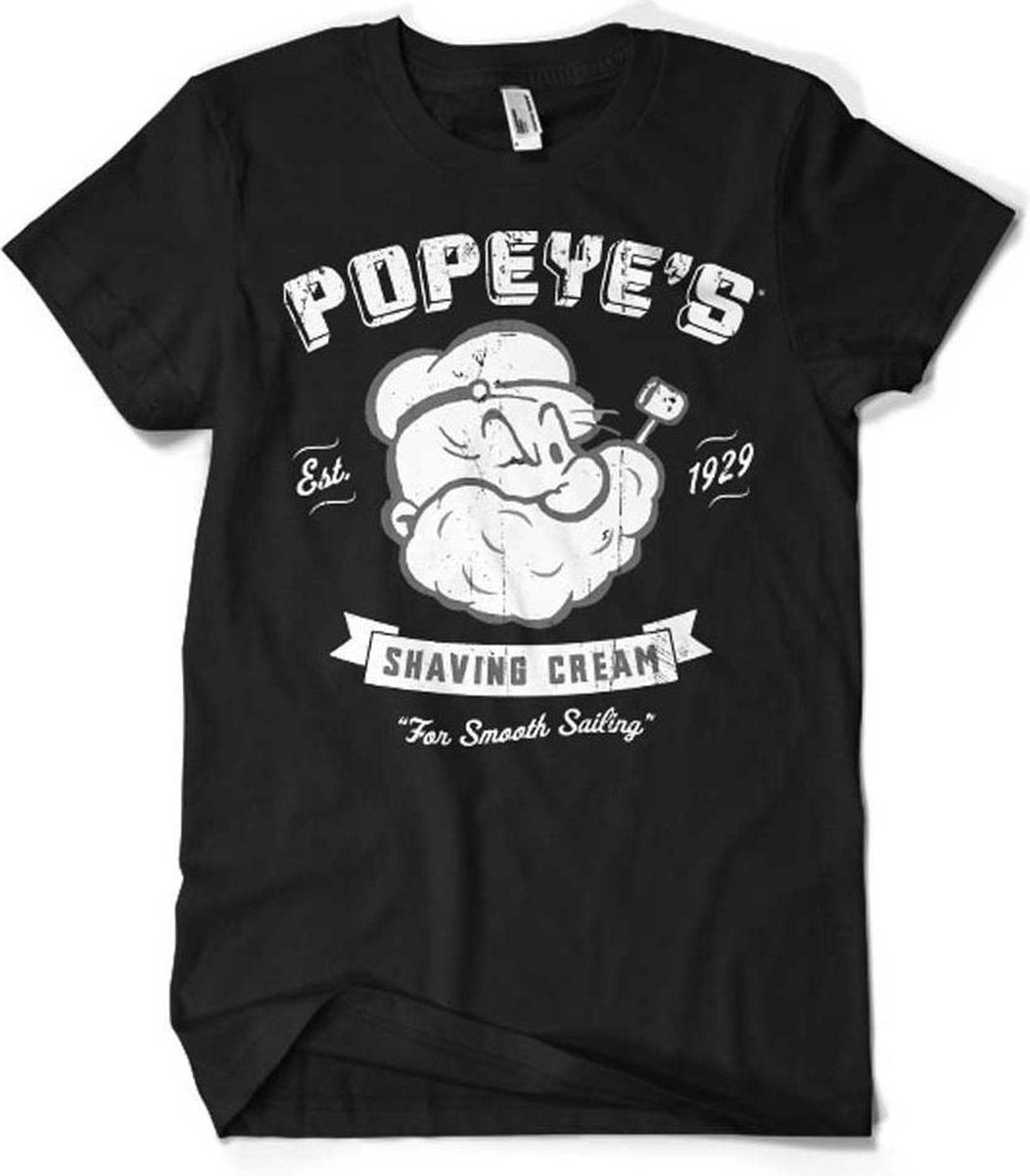 Popeye Heren Tshirt -S- Popeye's Shaving Cream Zwart