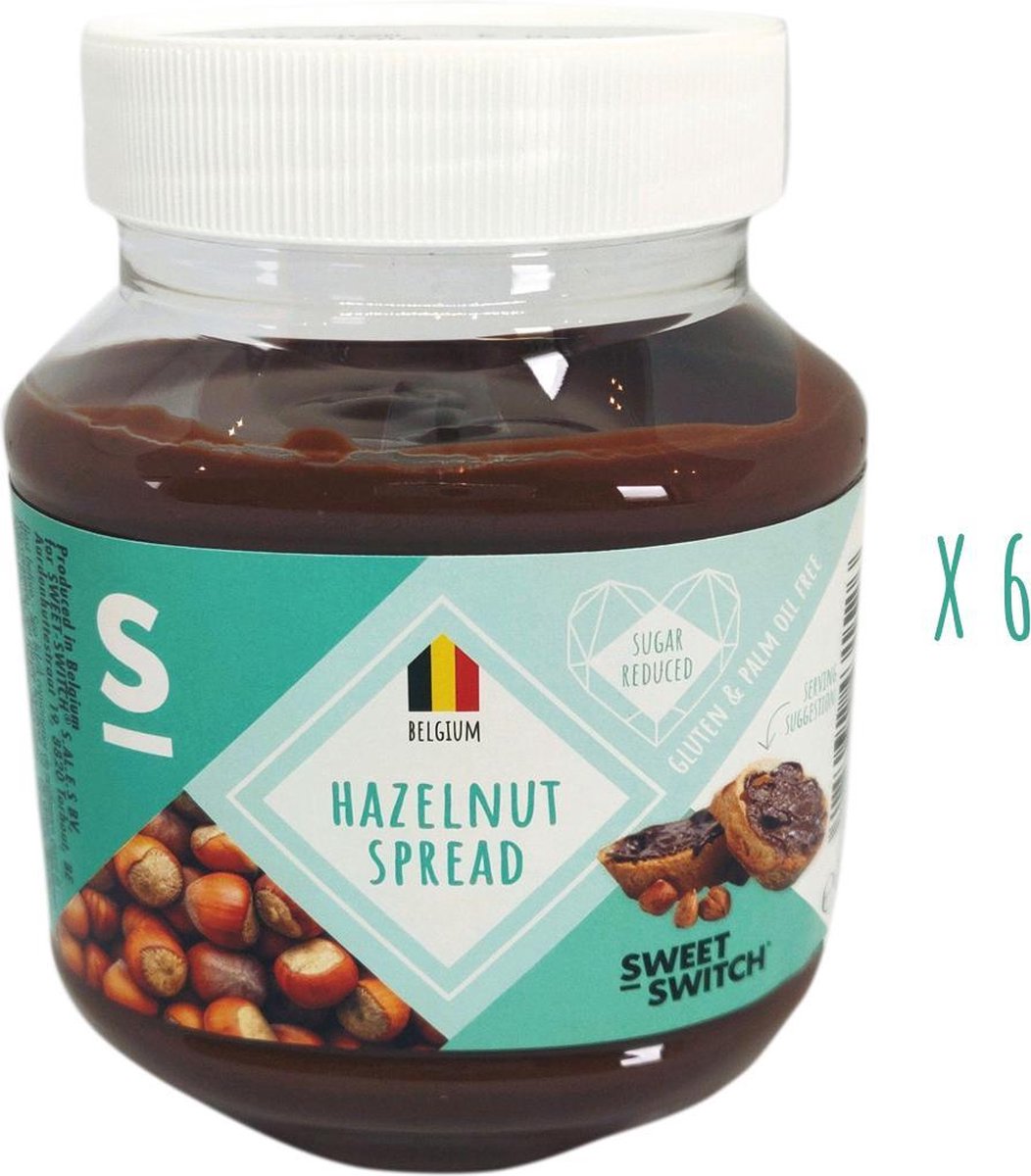 SWEET-SWITCH®- Hazelnootpasta - Hazelnoot - Choco - Smeerpasta - Dieet - Nutella vervanger - Suikerarm - Glutenvrij - Palmolievrij - KETO - 6 x 350 g