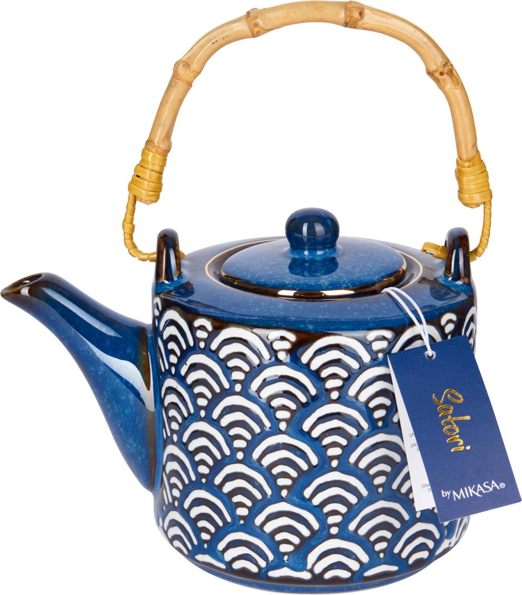 Mikasa Theepot Satori 540 Ml Porselein/hout Blauw/naturel