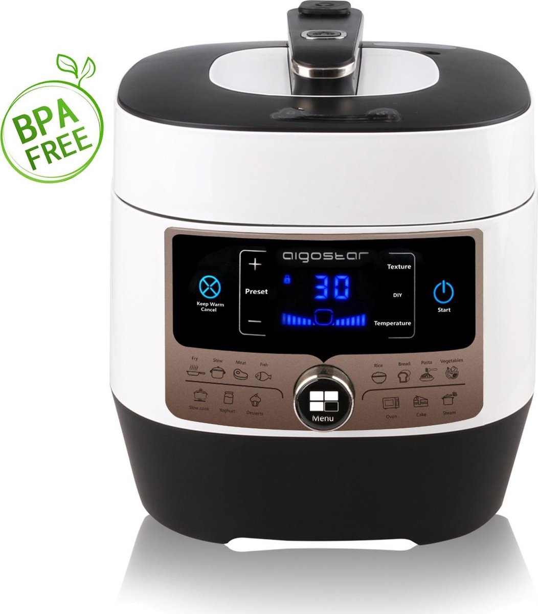 Aigostar Panda 30HGZ - Exclusief ontworpen Pressure Multicooker met 14 Programma's en LED panel