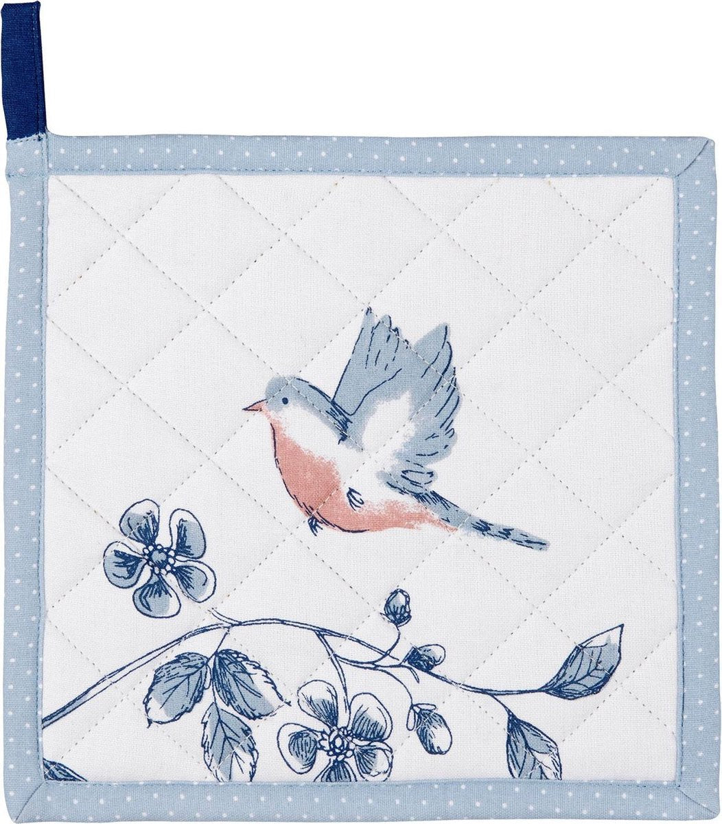 Pannenlap | 20*20 cm | Blauw | 100% Katoen | vierkant | vogel | Clayre & Eef | EBI45