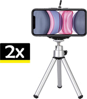 Mini Statief Smartphone Tripod Telefoon Houder - Zilver - 2 Stuks