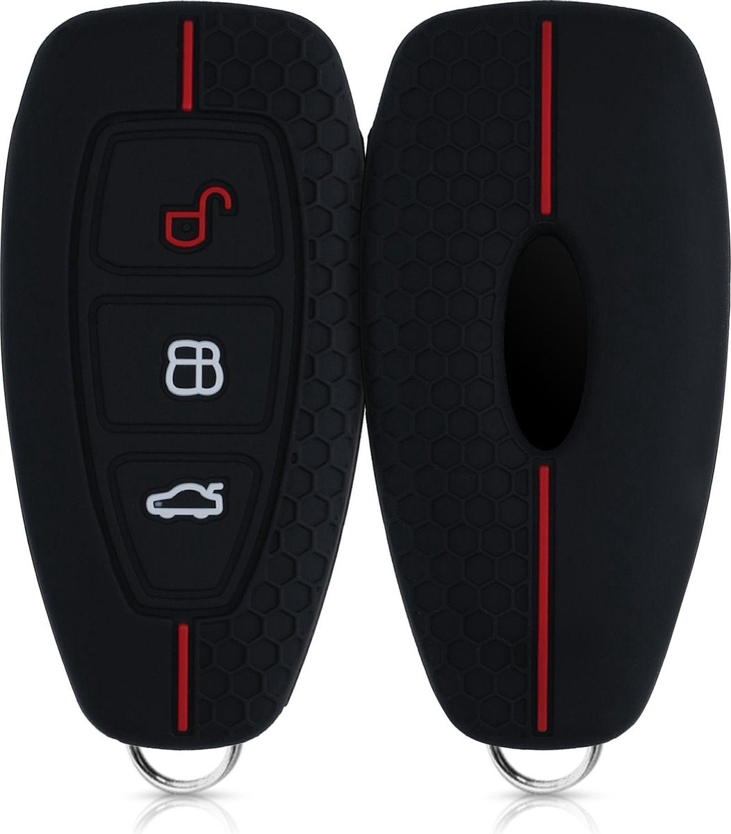 kwmobile autosleutelhoes voor Ford 3-knops autosleutel Keyless Go - Siliconen beschermhoes in zwart / rood