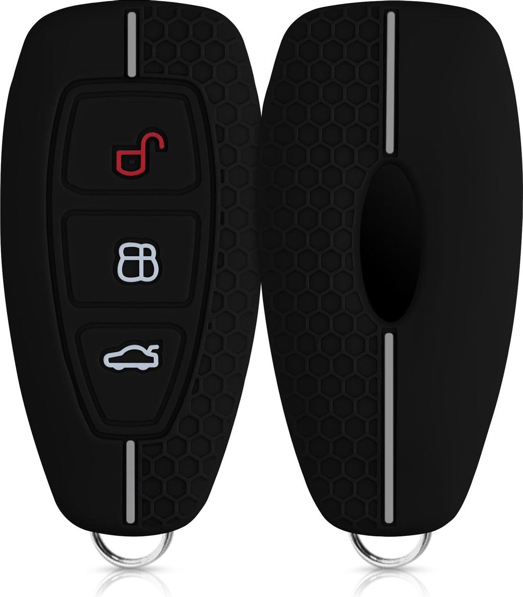 kwmobile autosleutelhoes voor Ford 3-knops autosleutel Keyless Go - Siliconen beschermhoes in zwart / grijs