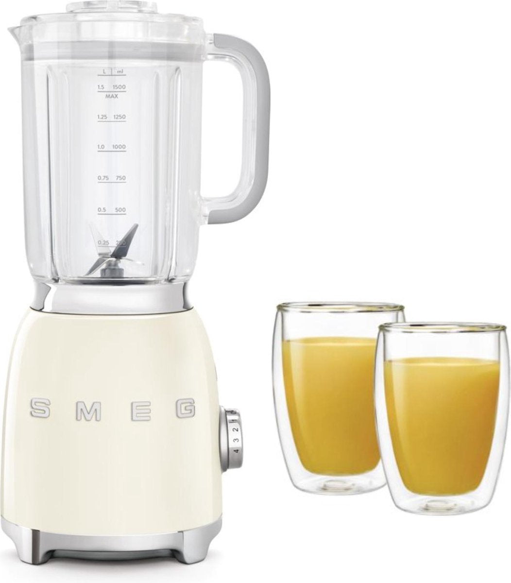 SMEG Blender Creme + Maxxo Dubbelwandige Glazen 2 stuks