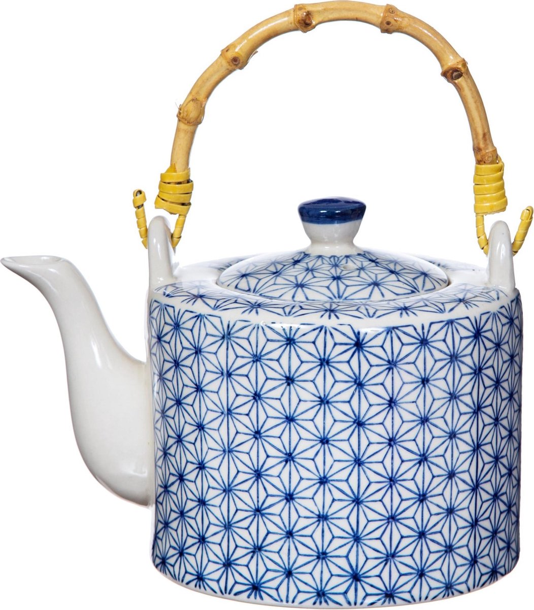 Vintage theepot met blauw sashiko patroon - Sass & Belle