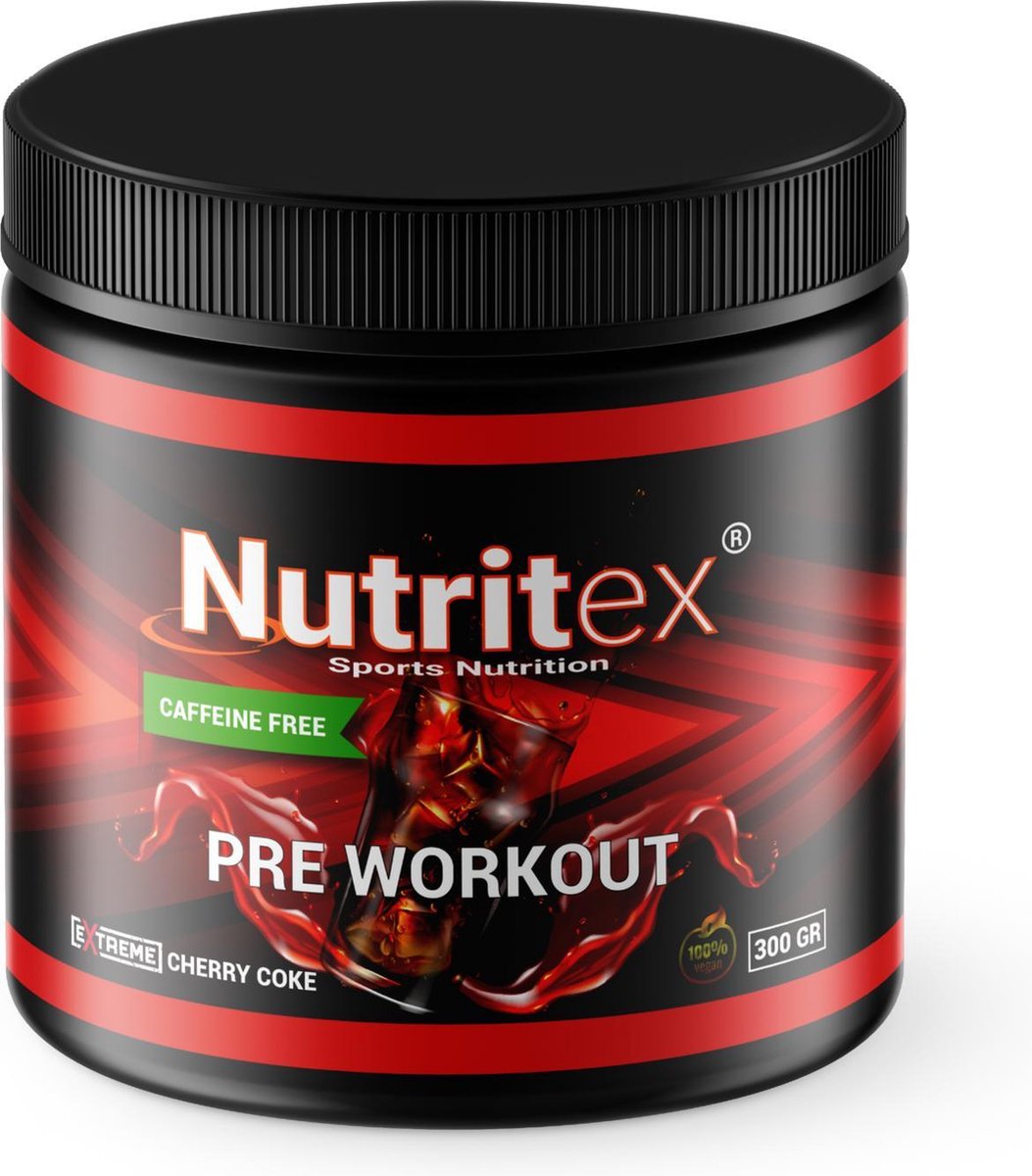 Nutritex© Premium Pre-Workout Caffeine Vrij - 100% Hulpstofvrij - Laag in Calorieën - 300 Gram - Cherry Coke