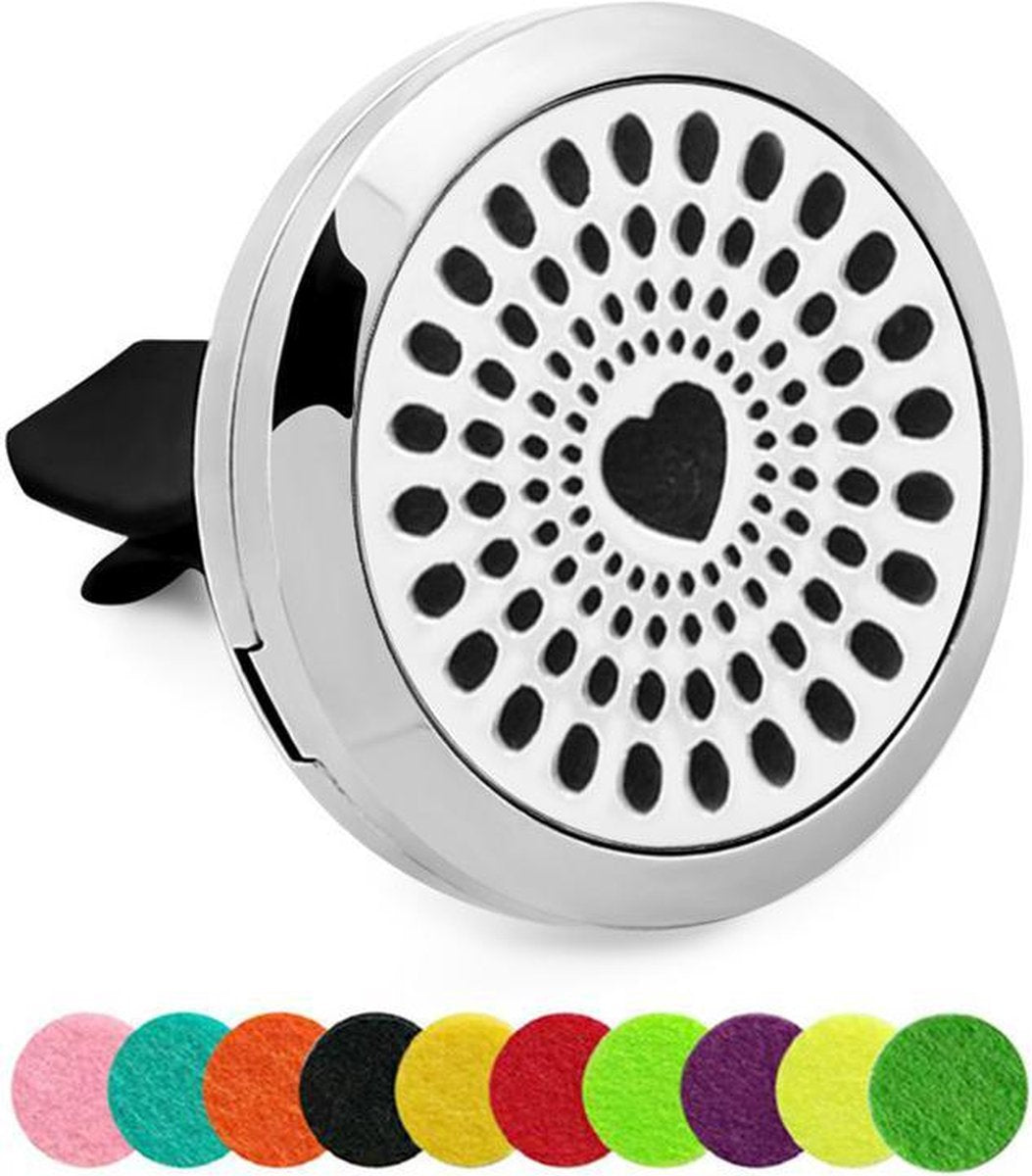 Auto luchtverfrisser met hartje - RVS  - Aromatherapie diffuser - Geurverspreider voor eigen olie of parfum