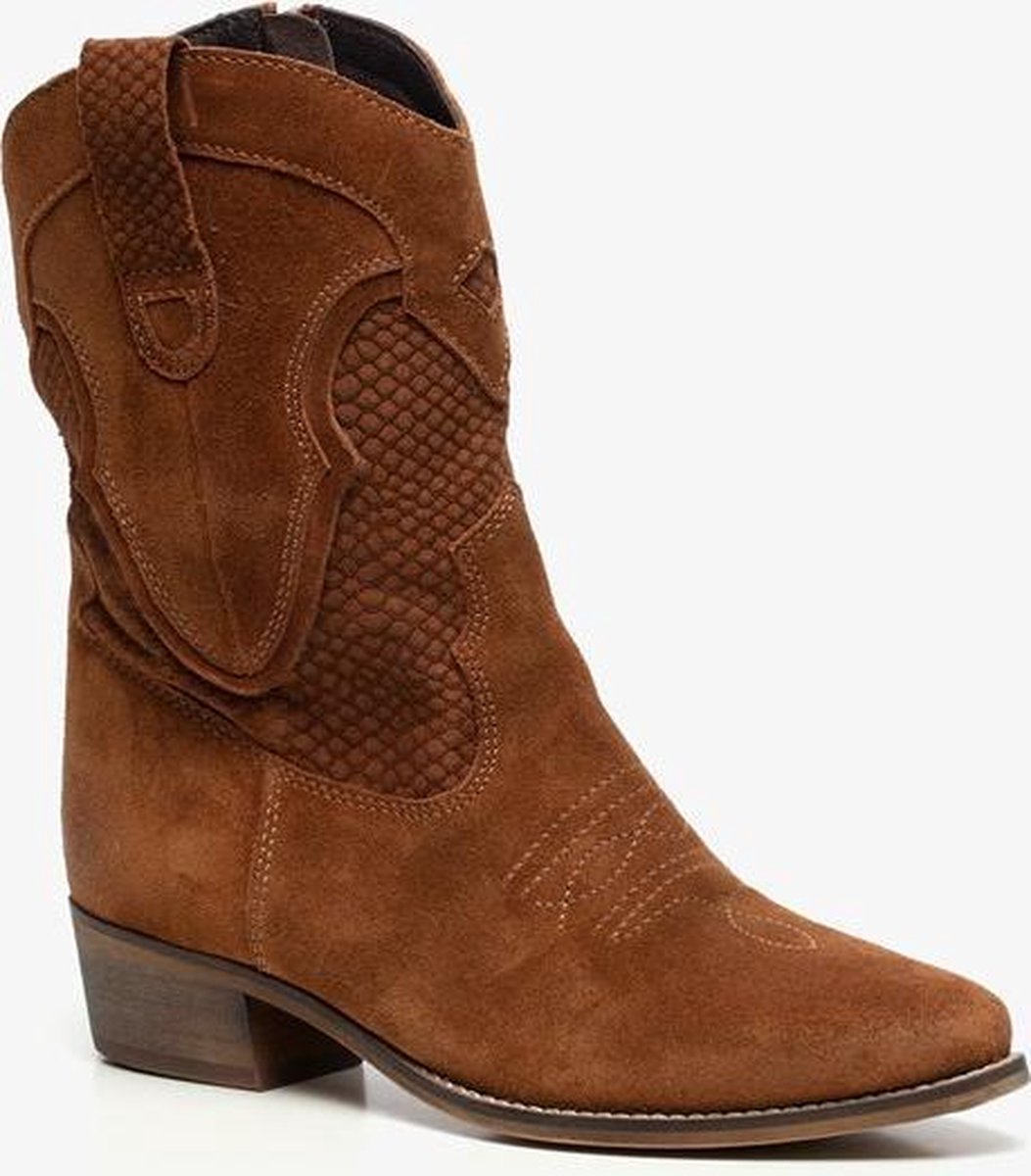 TwoDay suede dames cowboy western laarsjes - Cognac - Maat 37