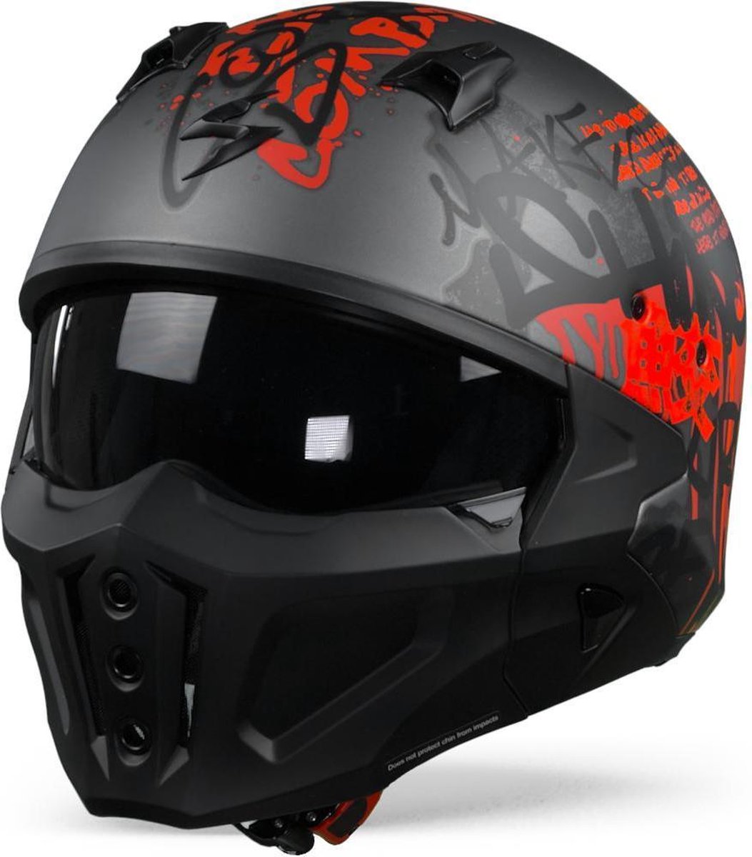 Scorpion Covert-X Wall Dark Silver Matt Red Jet Helmet L