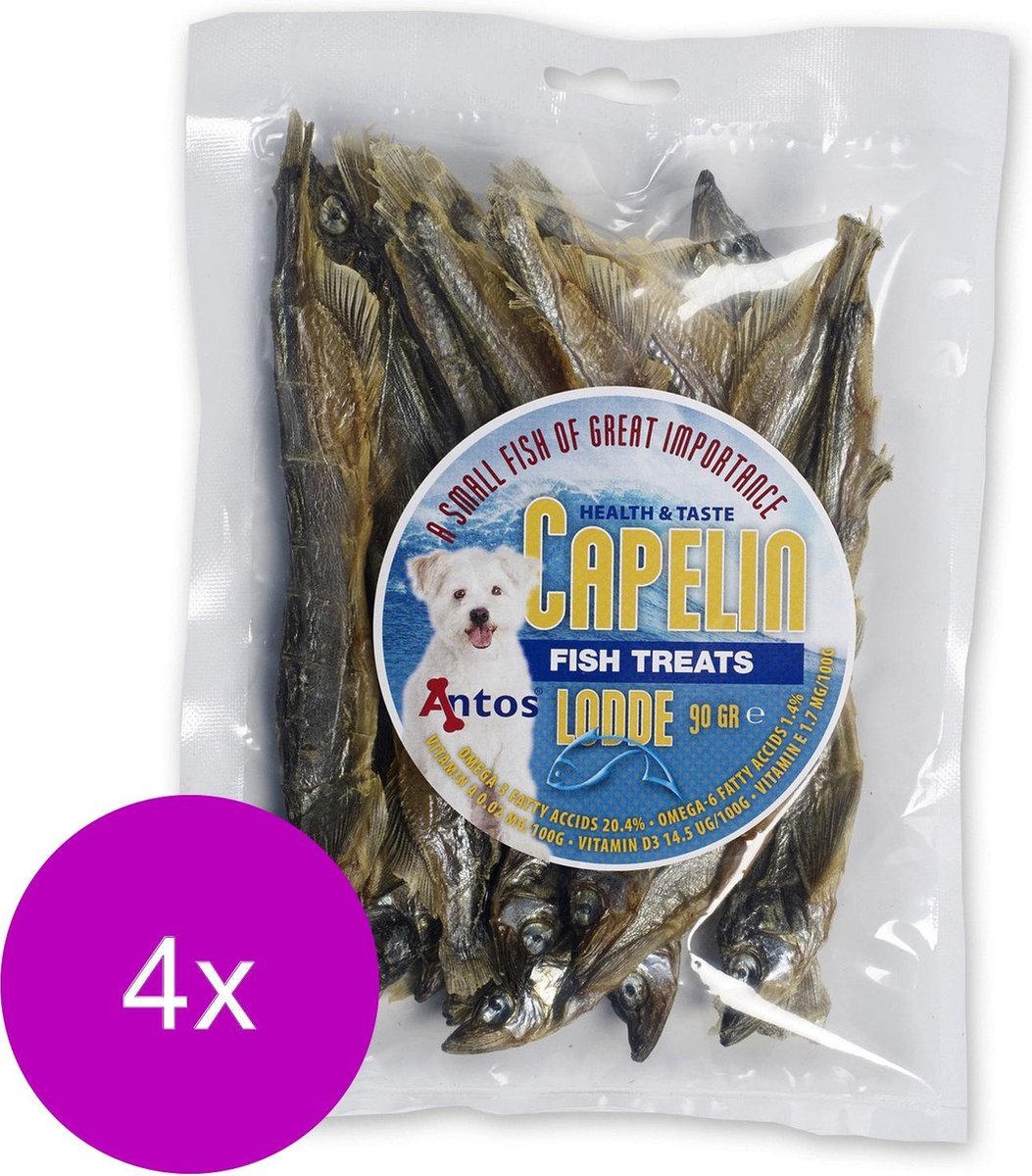 Antos Capelin - Hondensnacks - 4 x Lodde 90 g
