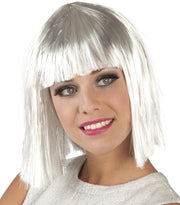 12 stuks: Pruik Gigi glamour - wit met zilveren tinsel