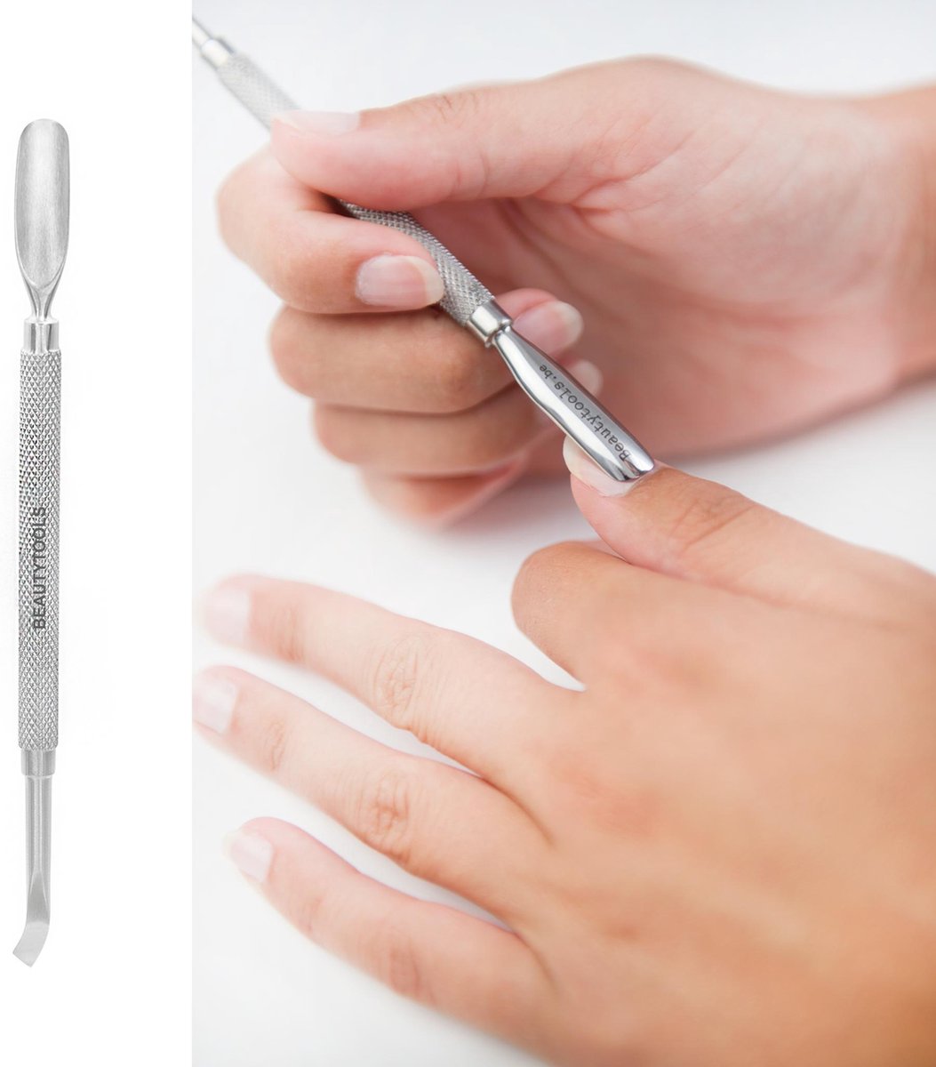 Beautytools Manicure Bokkepoot/Nagelriem Duwer Voor Vingernagels - Cuticle Pusher - Dubbelzijdig (Brede gebogen kant / Rechte kant) (14 cm) - (NP-0294)