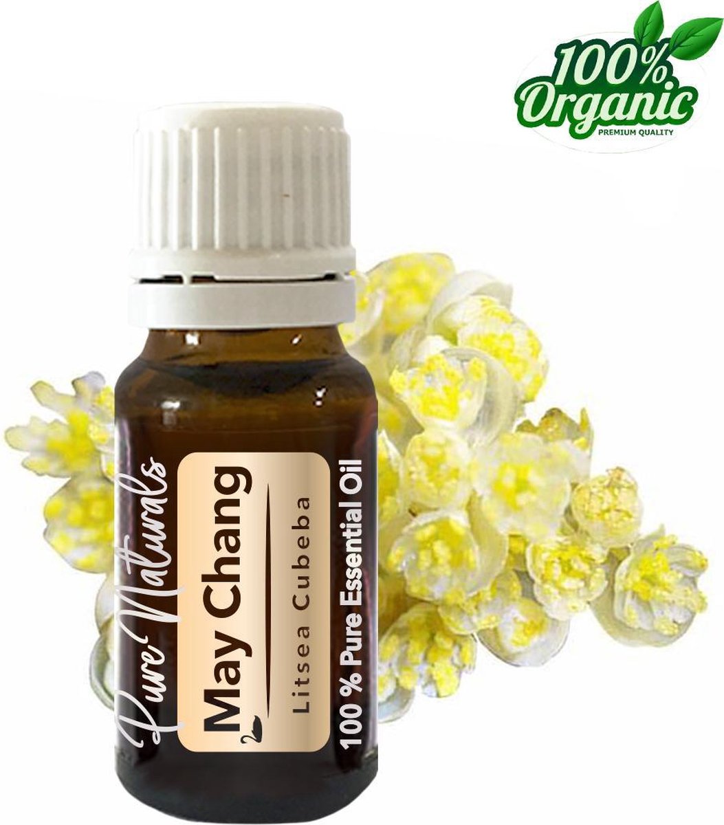 May Chang etherische Olie 10 ml | May Chang Oil | 100% PUUR | Bio | Essentiële olie Aromatherapie | Olie diffuser | Geschikt voor inname | Pure Naturals
