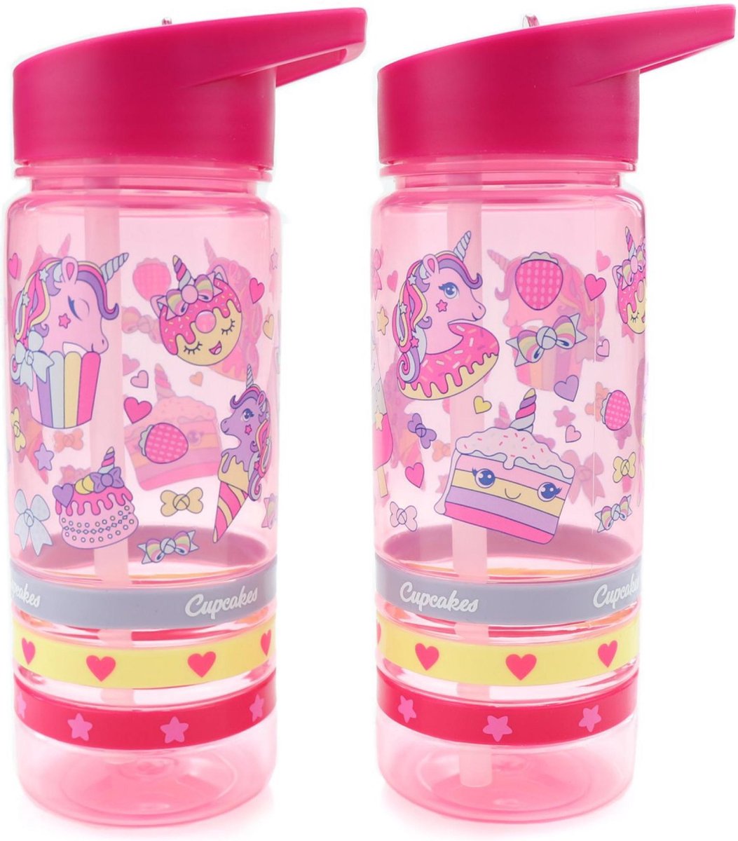 Drinkfles Unicorn cupcake 2 stuks | Eenhoorn BPA vrije schoolbeker kinderen | DB04