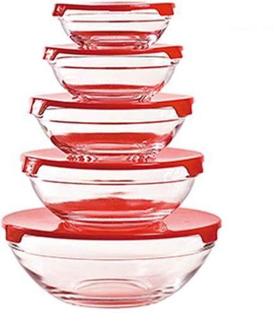 Herzberg Transparante Glazen Kommen Set-Rood
