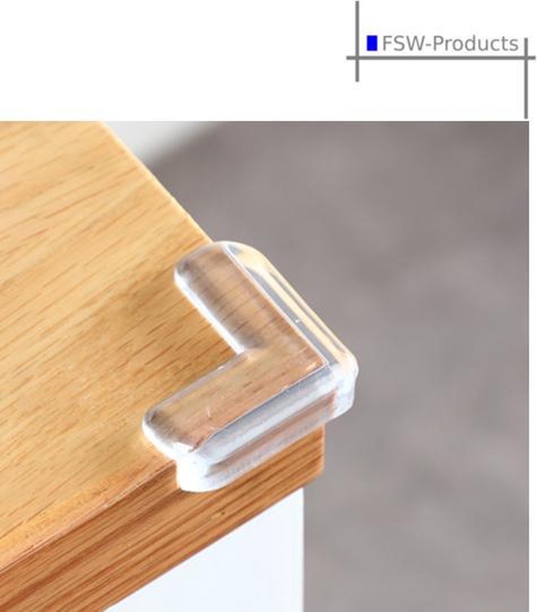 FSW-Products - 4 Stuks - Siliconen Tafel Hoekbeschermers Set - Tafelhoek Beschermers - 3M Tape - Beschermhoeken - Veiligheid Baby Peuter en Kind - Zelfklevende tafelhoek beschermers - Transparant – Tafelhoekjes bescherming - Kinderbeveiliging