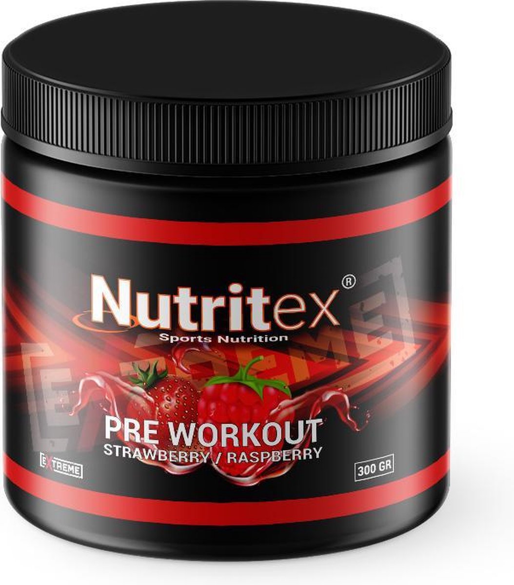 Nutritex© Premium Pre-Workout - 100% Hulpstofvrij - Laag in Calorieën - 300 Gram - Caffeine - Strawberry / Raspberry