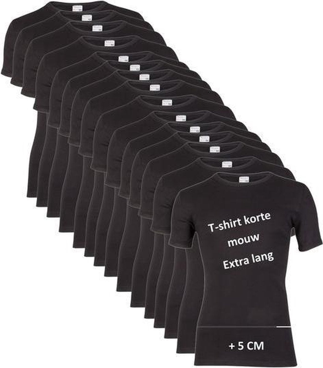 10-pack Extra lange heren T-shirts met ronde hals M3000 Zwart maat M