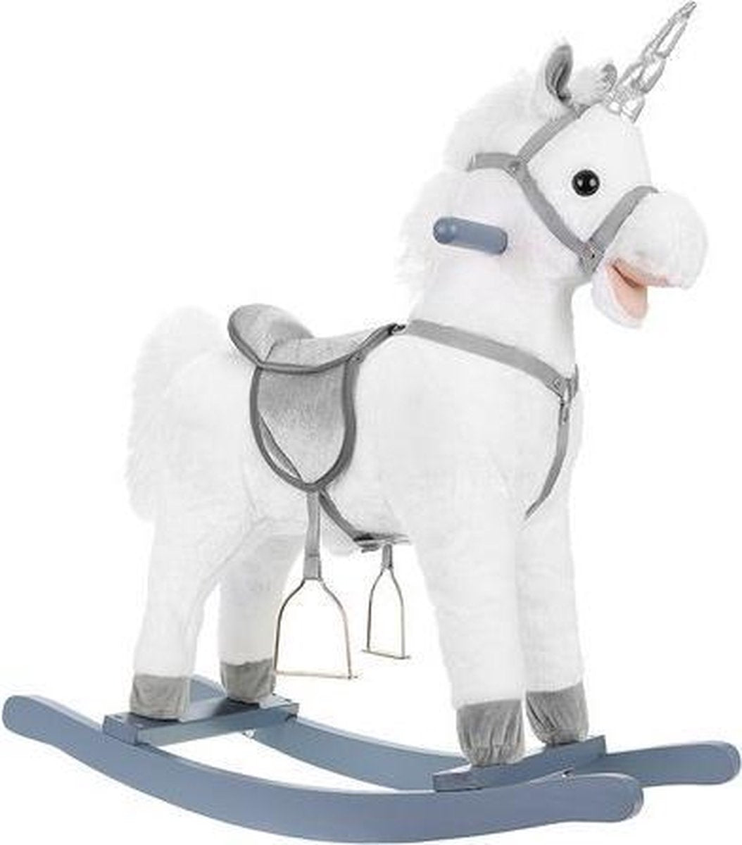 Hobbelpaard met geluid - Schommelpaard - Rijdend paard - Wit-Zilver
