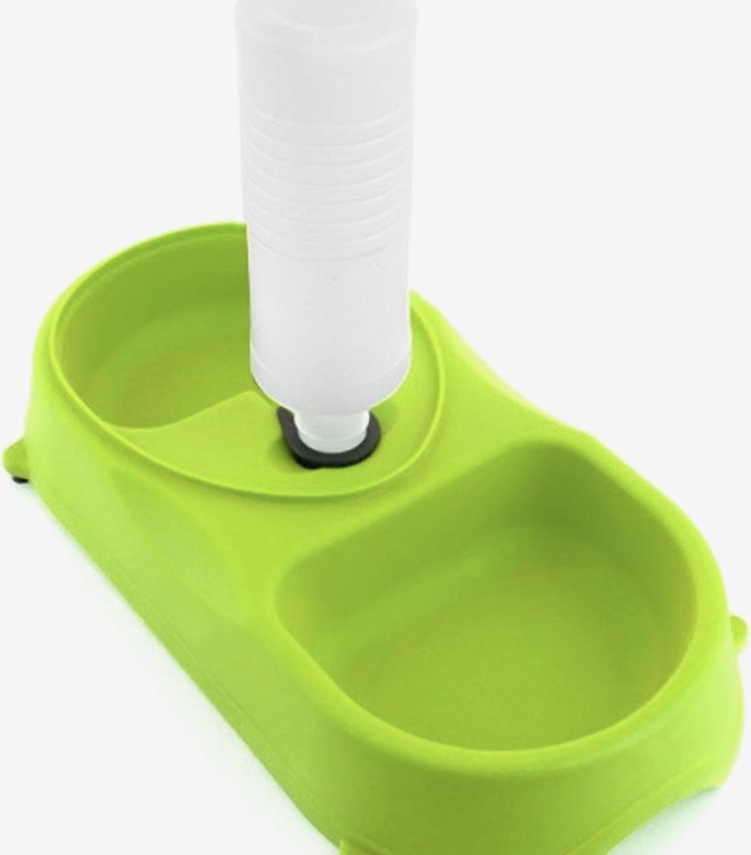 Voederbak met fles van Versteeg® - Groen - Honden drink en voerbak - Voeder- en Waterdispenser met Fles voor Dieren