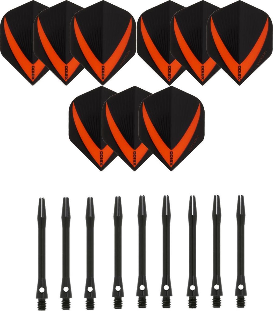 3 sets (9 stuks) Super Sterke – Oranje - Vista-X – darts flights – inclusief 3 sets (9 stuks) - medium - Aluminium - zwart - darts shafts