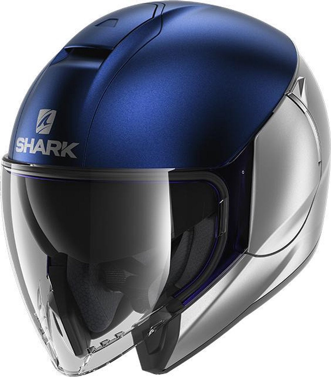 SHARK CITYCRUISER DUAL BLANK open Jethelm Motorhelm Zilver Blauw SBS maat M