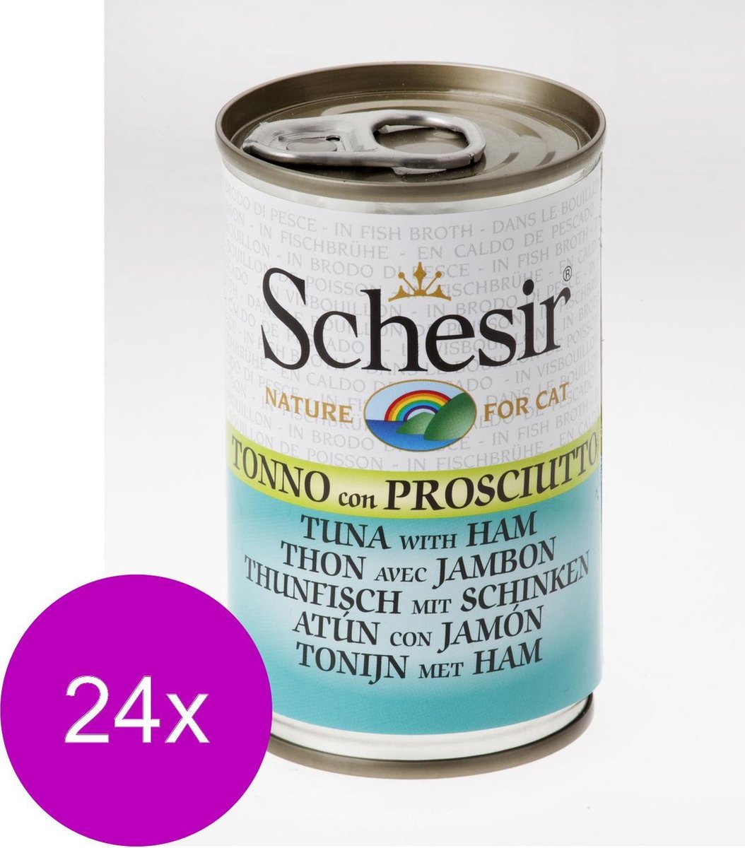 Schesir Kat Blik Gelei 140 g - Kattenvoer - 24 x Tonijn&Ham