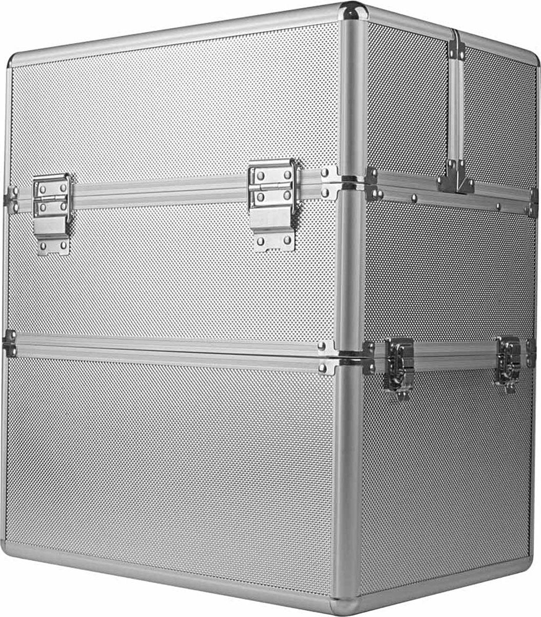 Koffer groot Zilver-2IN1-Make-up koffer- Beautycase-Visagie koffer - Cosmetica koffer - Beauty case - Nagelstyliste koffer - Make up case- Manicure