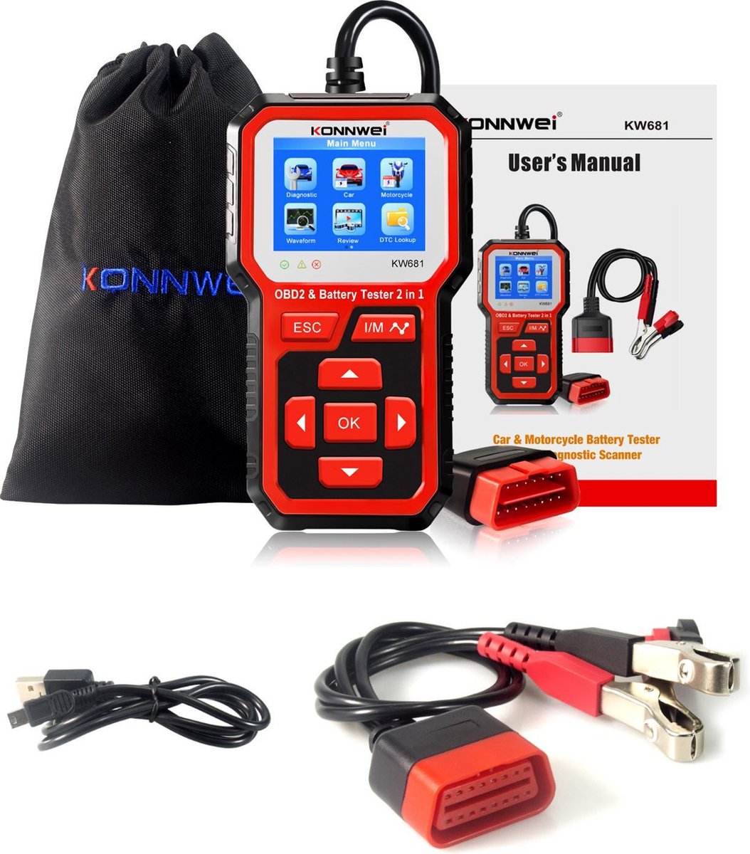 OBD2 II EOBD Car Diagnose Code Scanner met Accu Tester