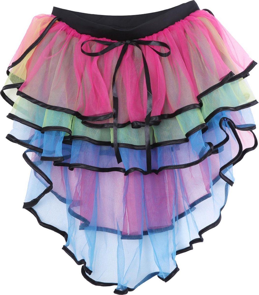 Regenboog dip hem rokje - one size XS S 140 146 152 158 164 34 - tutu tule rok staart petticoat eenhoorn lange achterkant rainbow sleep