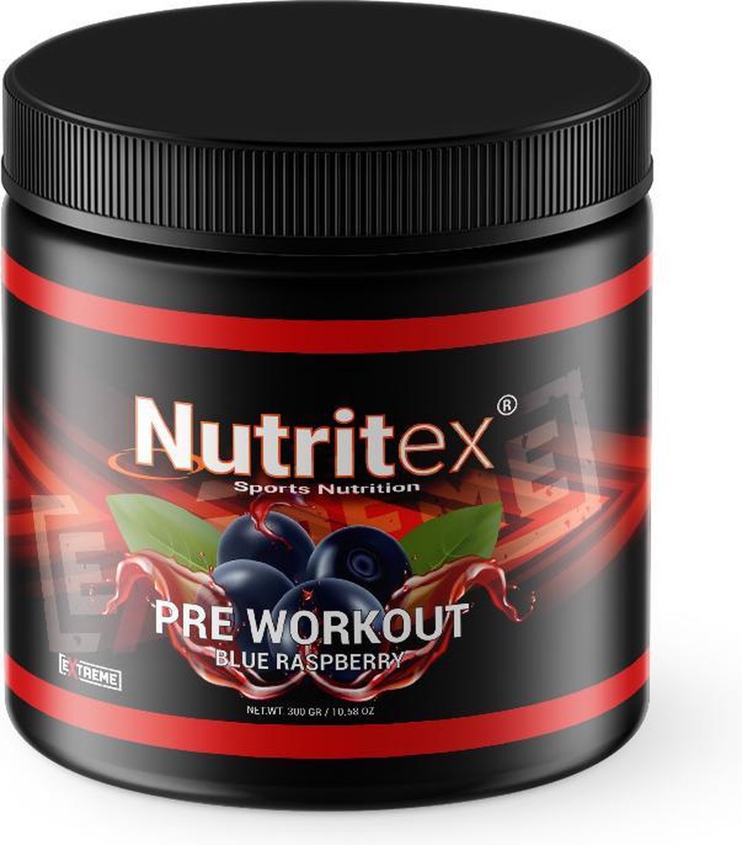 Nutritex© Premium Pre-Workout - 100% Hulpstofvrij - Laag in Calorieën - 300 Gram - Caffeine - Blue Raspberry
