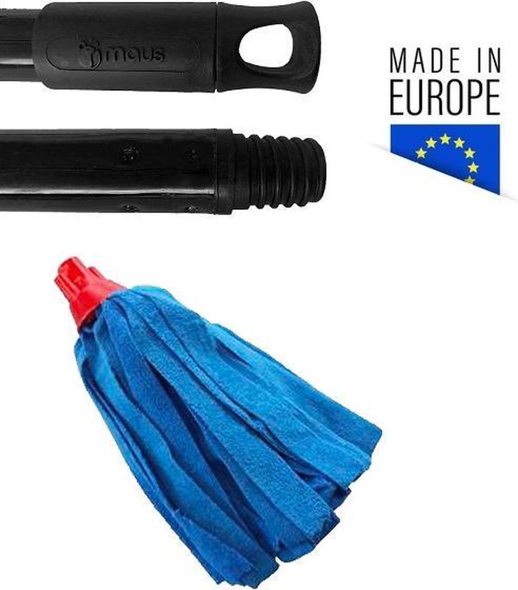 Maus spaanse mop microvezel met steel  -  1 mop rood blauw met 1 steel - Made in the EU