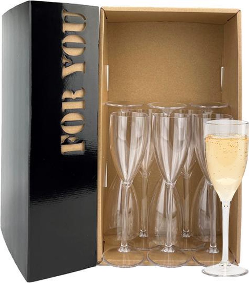 8x Champagneglas Troyes 12cl cadeauset | Onbreekbare kunststof / plastic drinkglazen