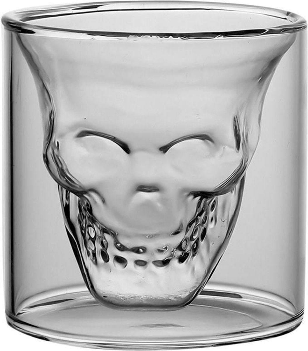TDR-Shotglas Skull -Glaze glaasje met doodshoofd - 4 stuks - Inhoud  220ml-Transparant