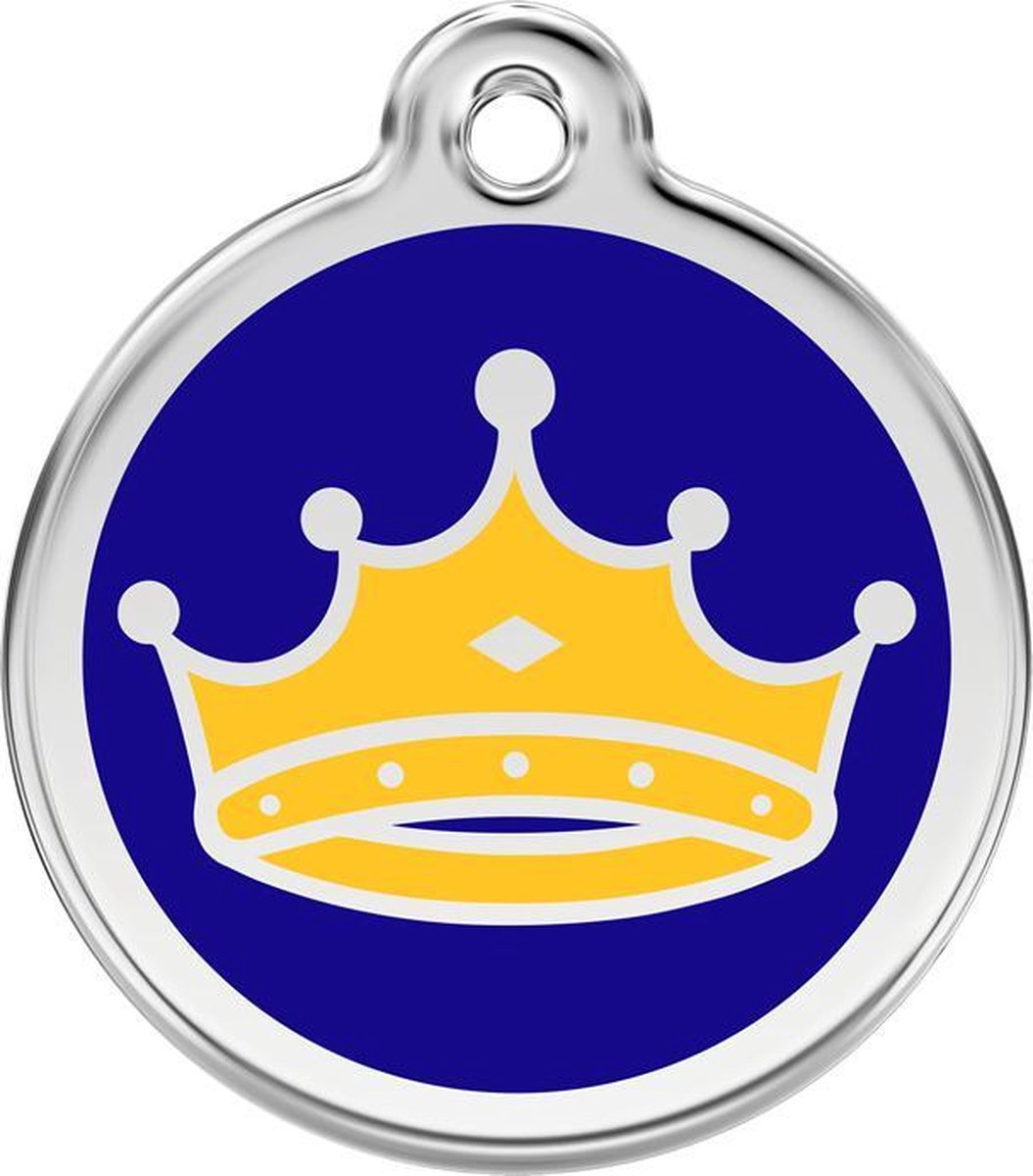 King's Crown Navy roestvrijstalen hondenpenning small/klein dia. 2 cm RedDingo
