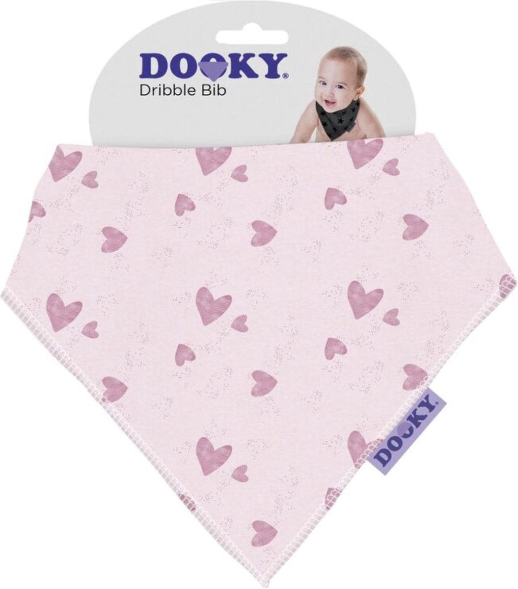 DOOKY DRIBBLE BIB BANDANA KWIJL SLABBETJE PINK HEART 2 PACK