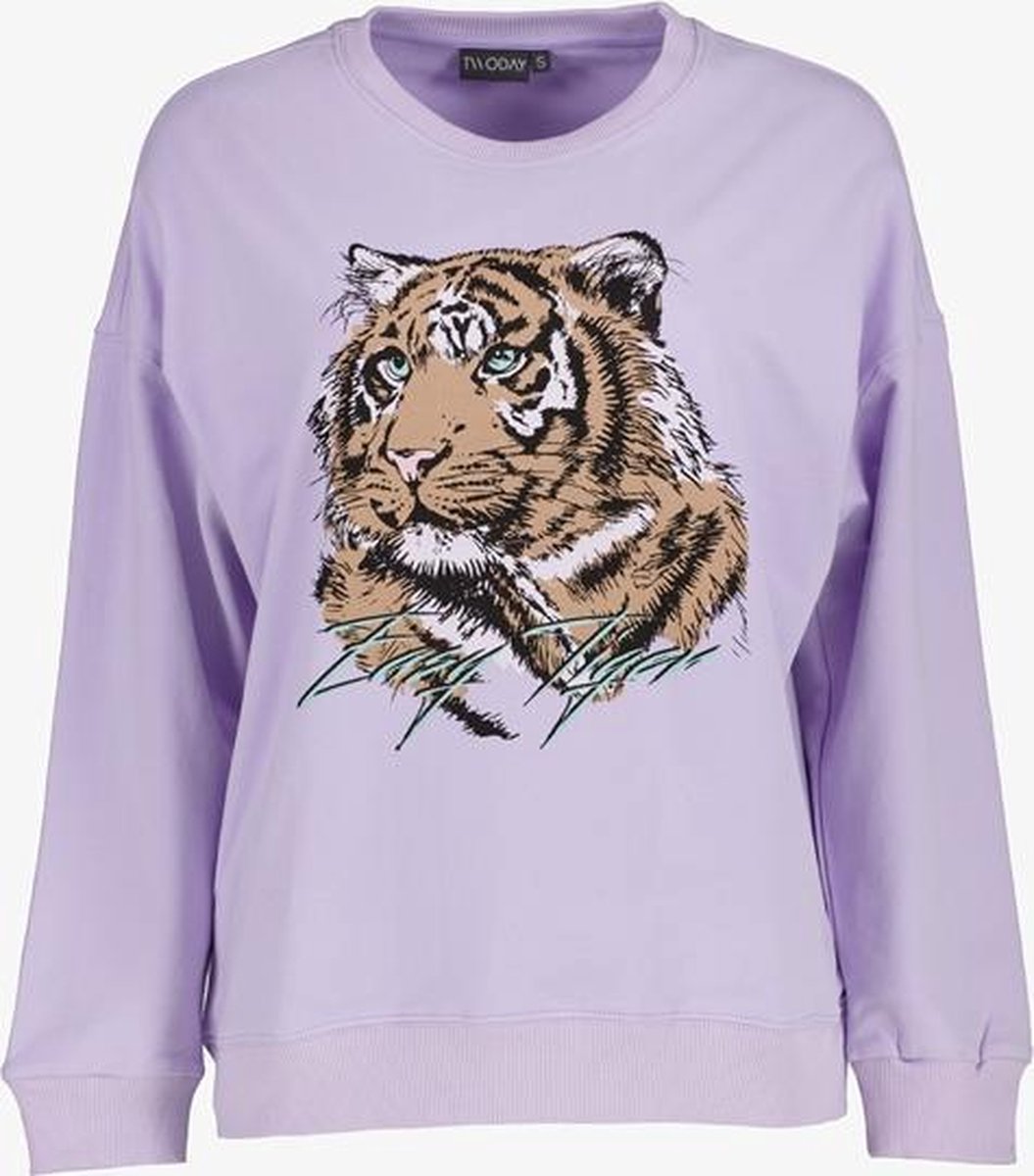 TwoDay dames sweater met tijgerkop - Paars - Maat S