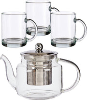 Glazen theepot met filter/infuser van 500 ml met 6x stuks theeglazen van 285 ml