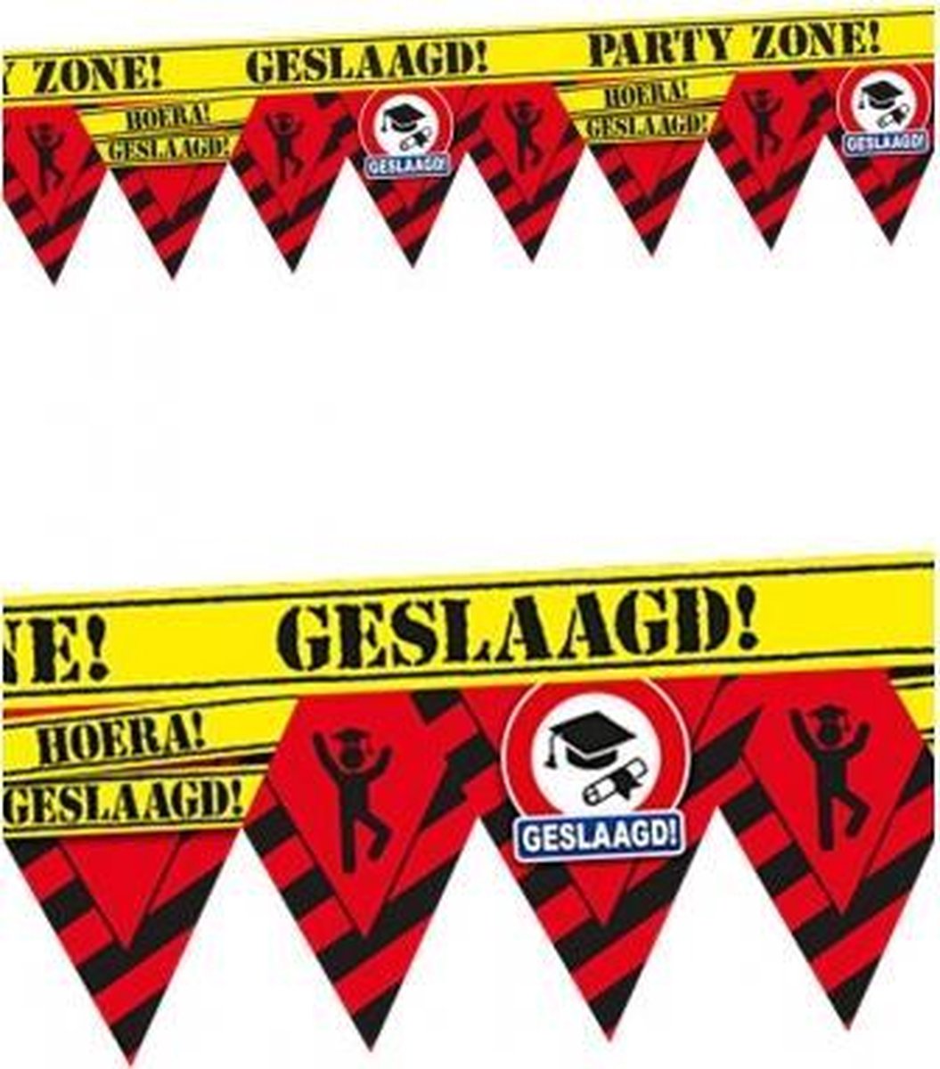 6 maal - Party tape -  Geslaagd - a 12 mtr per stuk