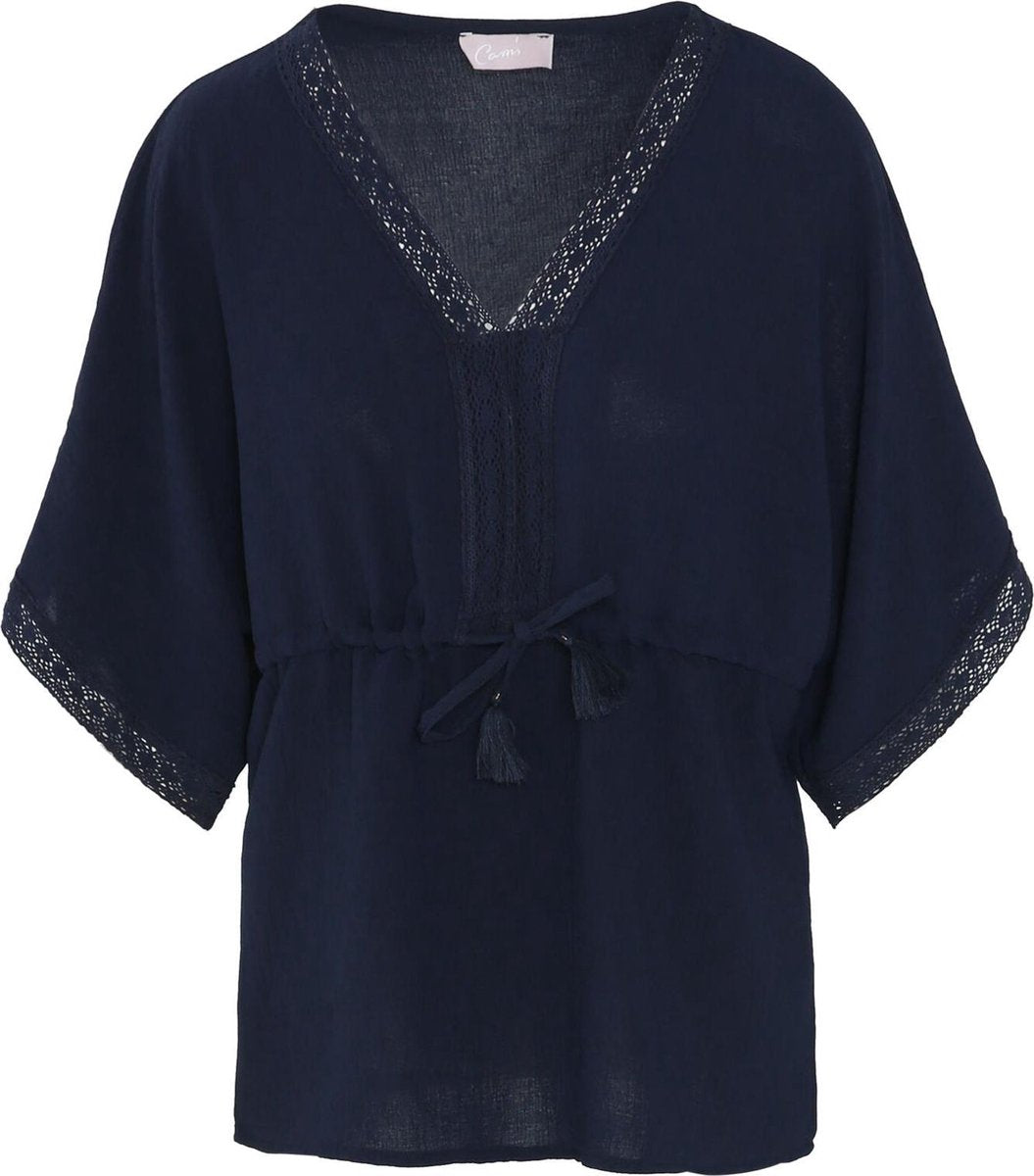 Cassis - Effen blouse met knoopwerk - Marineblauw