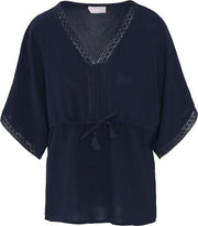 Cassis - Effen blouse met knoopwerk - Marineblauw
