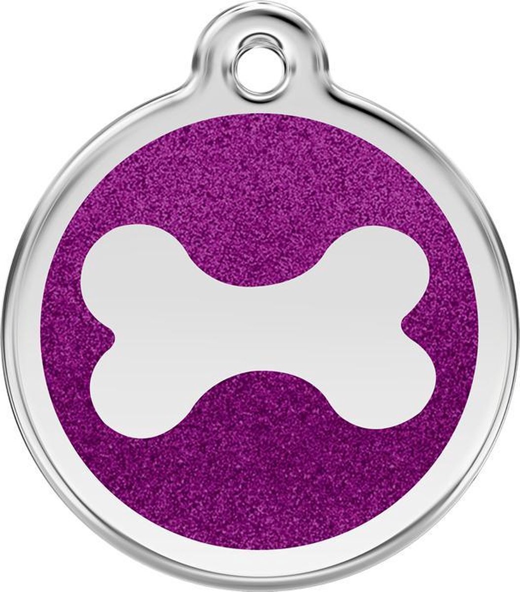 Bone Purple glitter hondenpenning small/klein dia. 2 cm RedDingo